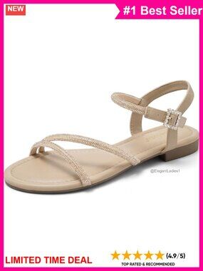 Rhinestone Flat Sandals Adjustable Ankle Strap Dressy Wedding